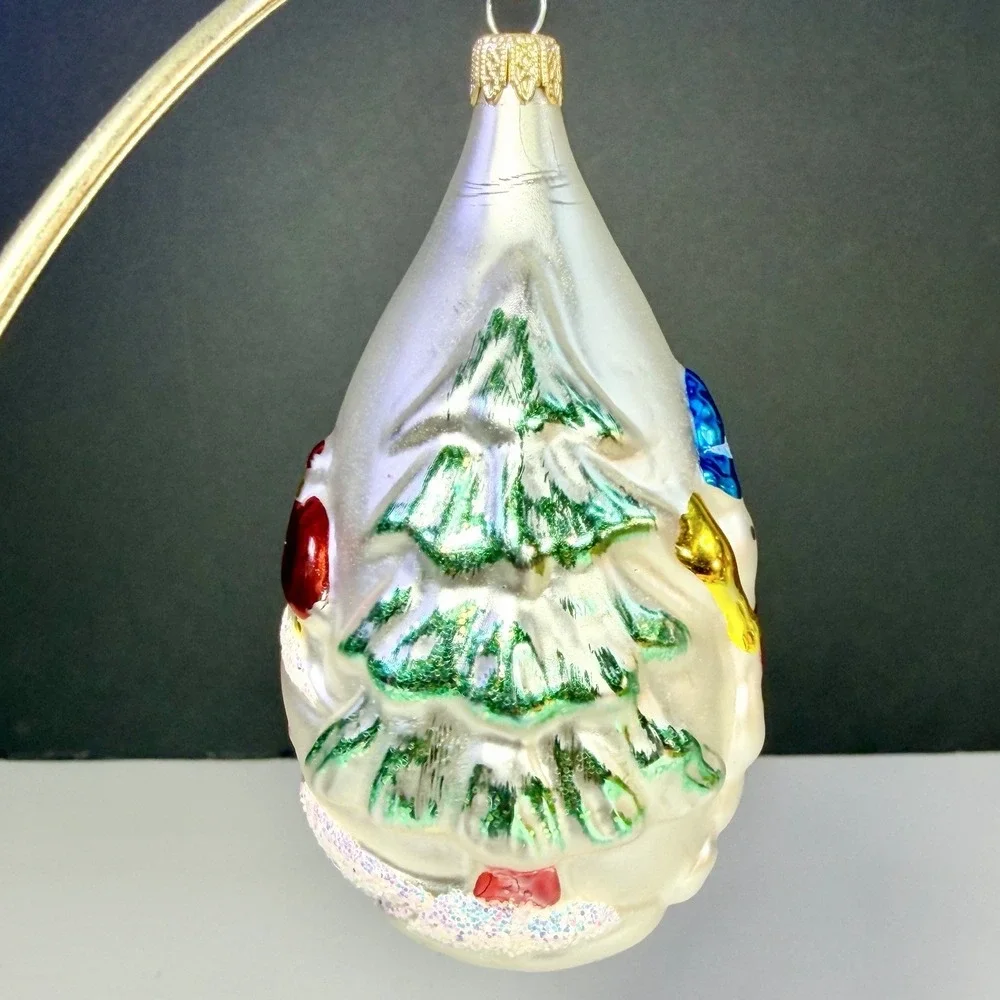 VTG Columbia Forest Pattern Mercury Glass Snowman Christmas Teardrop Ornament 4